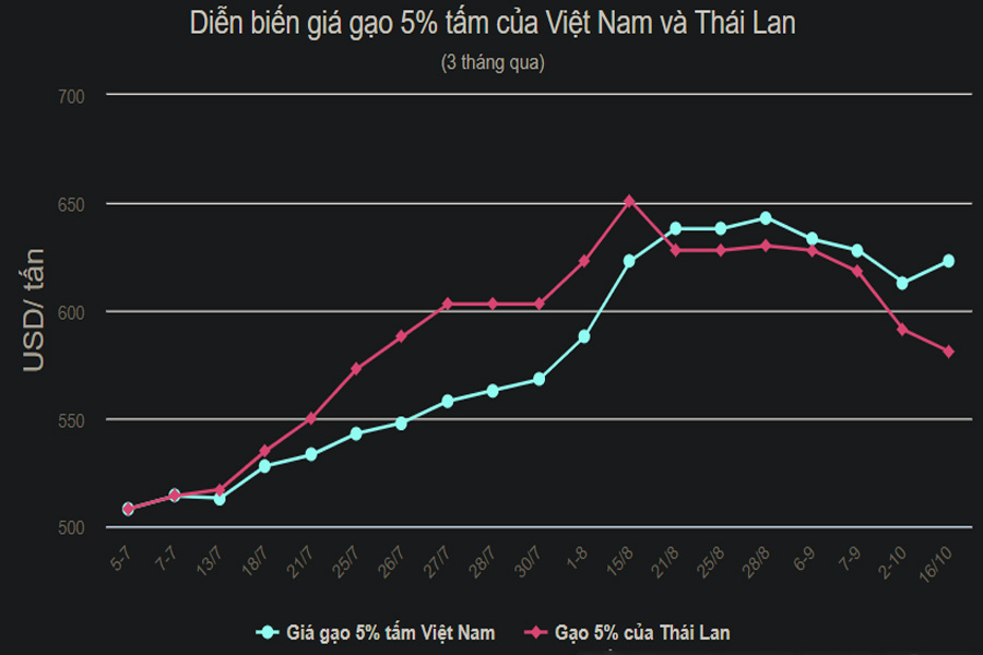 Giá gạo thế giới tăng trở lại, giá gạo Việt dẫn đầu